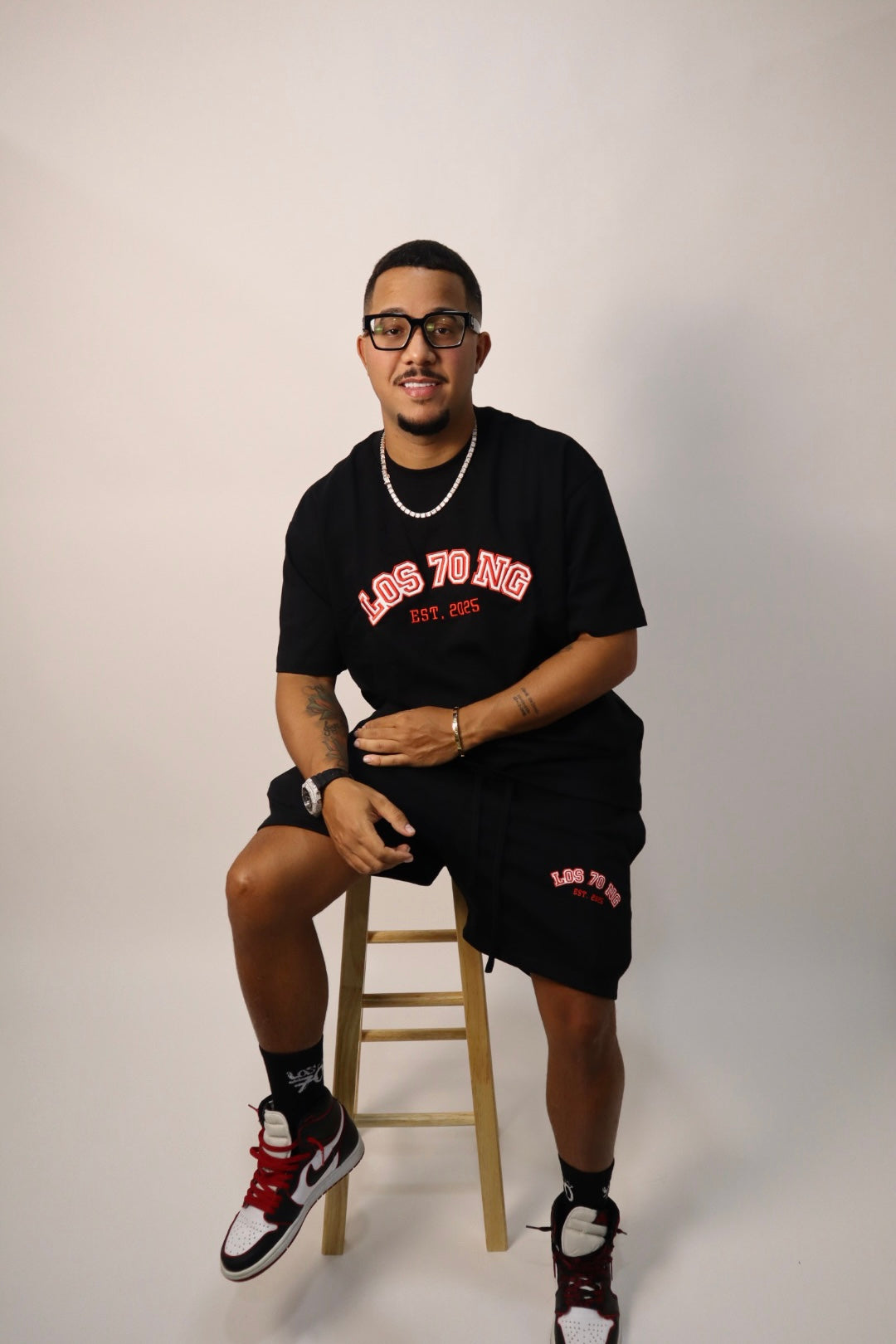 “LOS 70 NG” SHORT PANT SET (BLACK WITH RED)